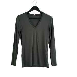Kit And Ace Long Sleeve V neck Shirt Dark Green Small